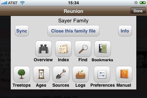 Reunion for iPhone Tools Window