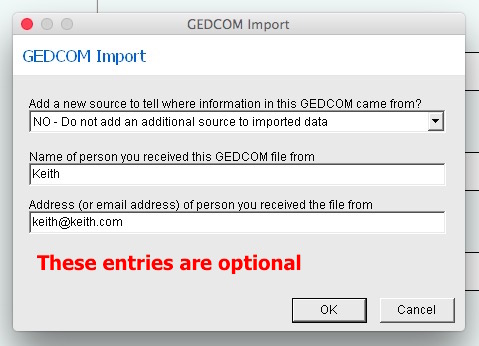 Fig 5 GEDCOM Import options