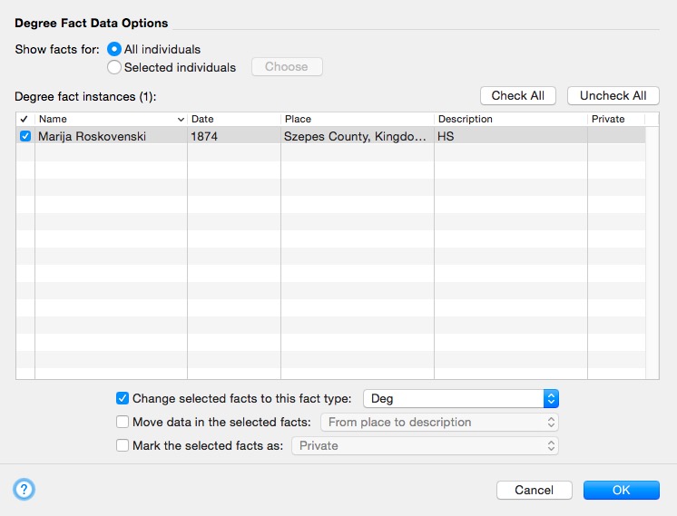 Fig 9 Manage Fact Data Options