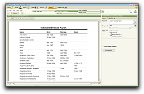 Family Tree Maker Index of Individuals Report Screen