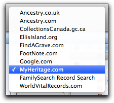 MacFamilyTree Web Search Menu Featuring MyHeritage.com