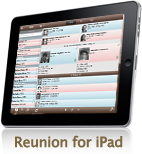 Picture of an iPad running the Reunion for iPad app.